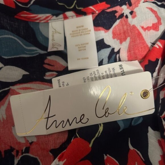 Anne Cole Navy Blue Floral multi-color V-neck swimsuit coverup, size M - Picture 5 of 5